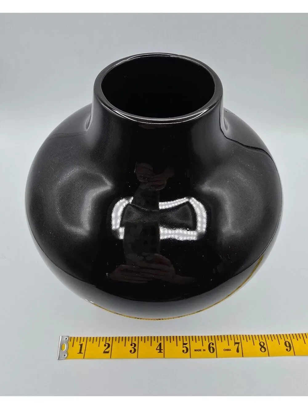 Vintage 1980s Mikasa Japan Black Ceramic Vase Modernist Postmodern 9.5
